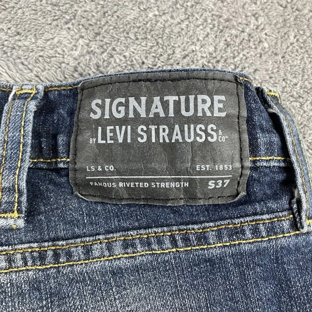 Signature Levis S37 Slim Jeans‎ Mens 38x32 Blue Medium Wash Denim Mid Rise